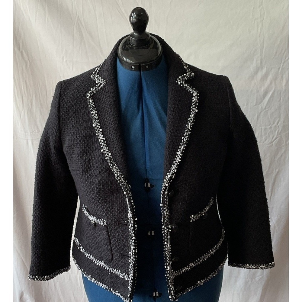 Talbots Tweed Blazer Womens 6P Black Crest Buttons Chic Jacket Old Money PH5090